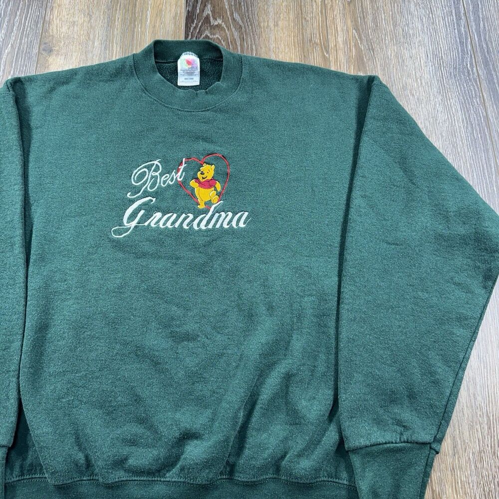 Vintage Winnie The Pooh Sweatshirt Mens XL Green Best Grandma Disney Sweater 90s